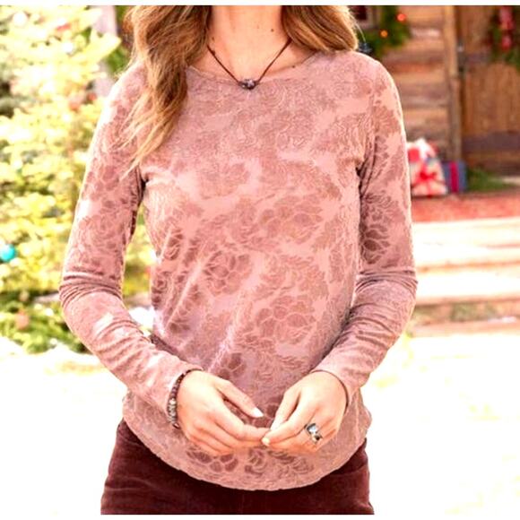 Sundance Delicate Senses Top Womens Small Pink Floral Velvet Burnout Bohemian - Picture 1 of 9